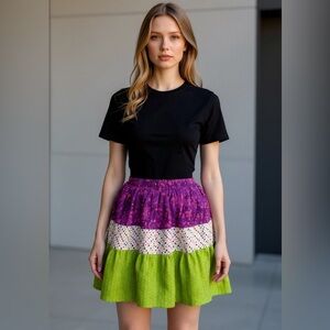 Multicolored Mini Bubble Skirt with Tiered Design for Casual Wear